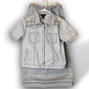 Denim and co two piece set skirt and jacket size medium